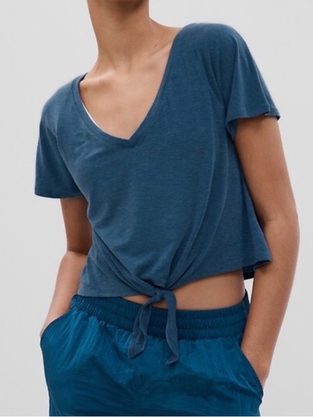 GAP Teal V-Neck Tie-Front Tee